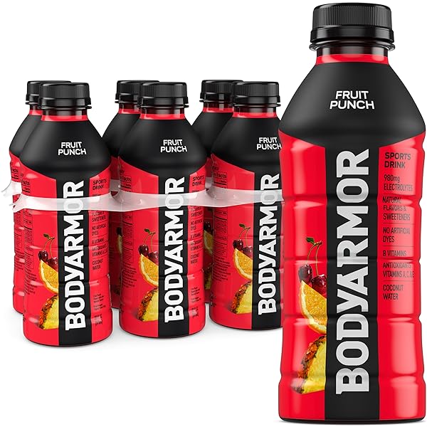 BODYARMOR SPORTS DRINK SPORTS BEVERAGE, FRUIT PUNCH, COCONUT WATER HYDRATION, NATURAL FLAVORS WITH VITAMINS, POTASSIUM-PACKED ELECTROLYTES, PERFECT FOR ATHLETES, 20 FL OZ (PACK OF 6)