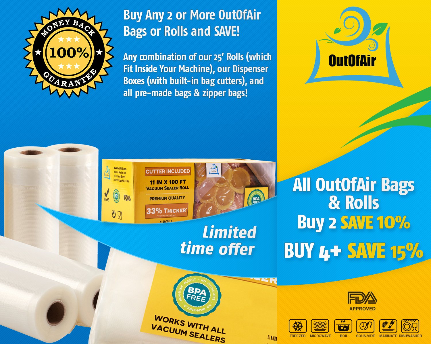 100 Vacuum Sealer Bags Gallon Size (11" x 16") for Foodsaver 33 Thicker, BPA 758576600437 eBay