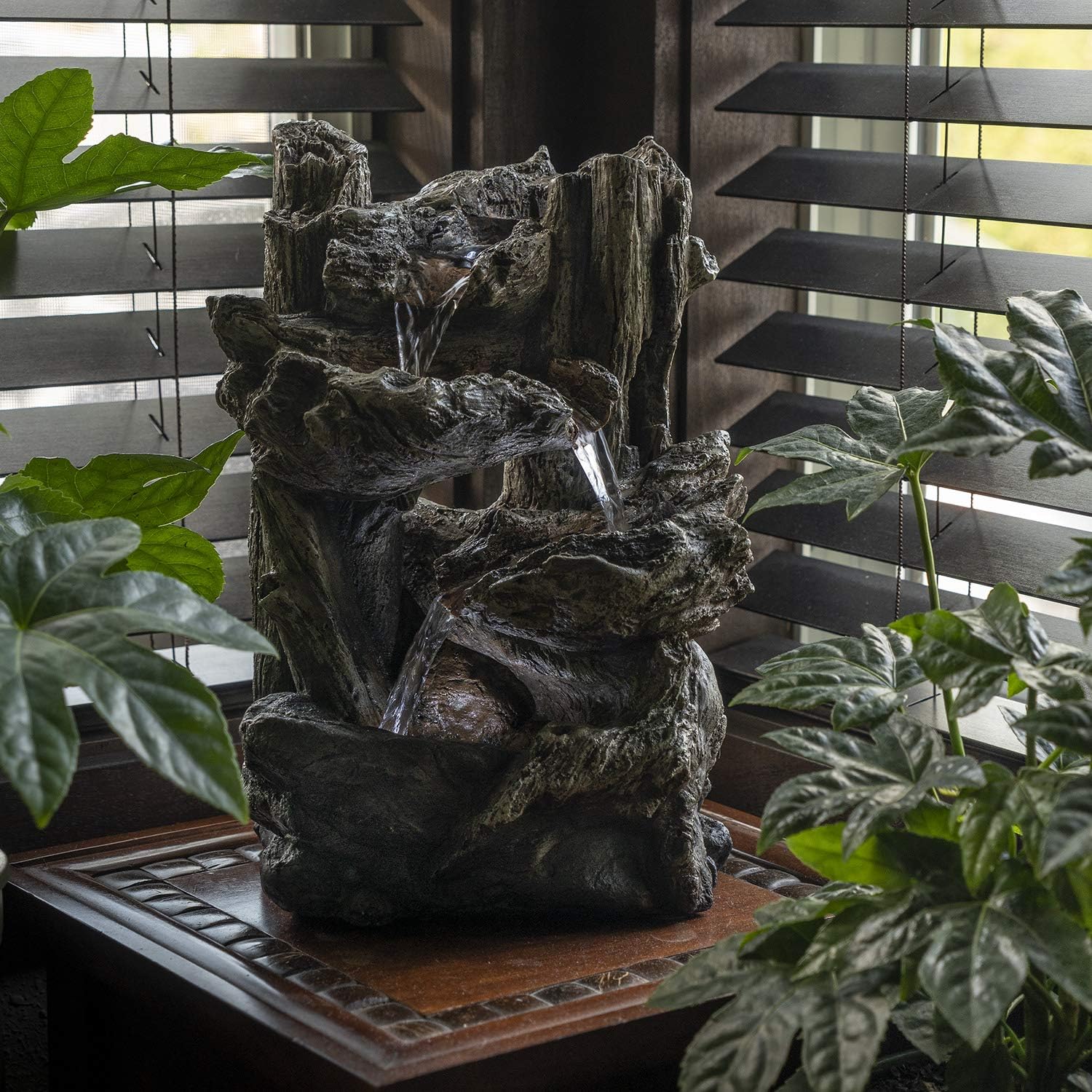 Alpine Corporation 14" Tall Indoor/Outdoor Tiered Log Tabletop Fountain with LED Lights : Indoor Fountains : Garden & Outdoor