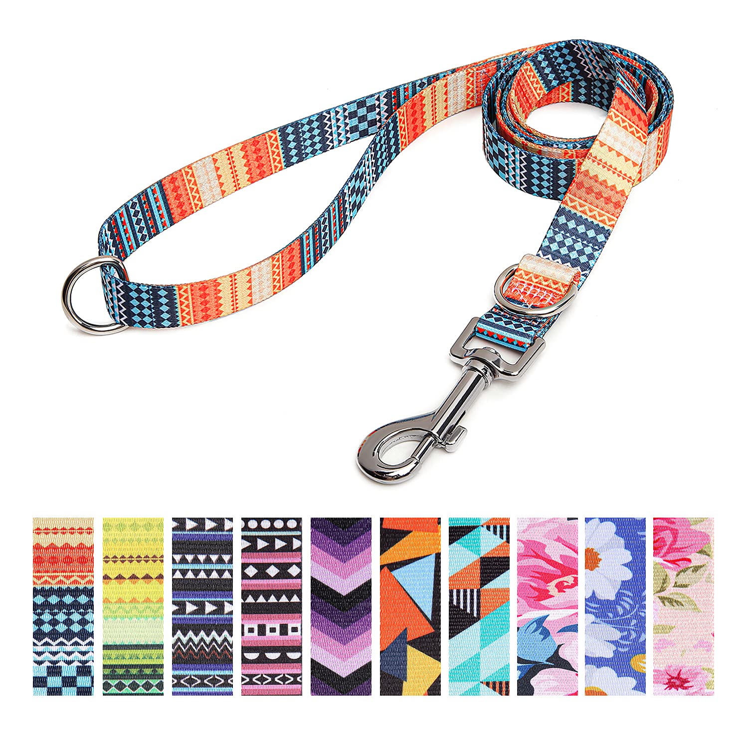 Suredoo Soft Nylon Dog Lead Leash with Colorful Patterns, Comfortable Strong Dog Training Walking Lead Leashes with 2 D-ring for Small Medium Large Dogs, 1.2m × 2.0cm (Bohemian Orange) — image 1