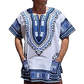 RaanPahMuang Brand Unisex Bright African White Dashiki Cotton Shirt #13 Navy Large