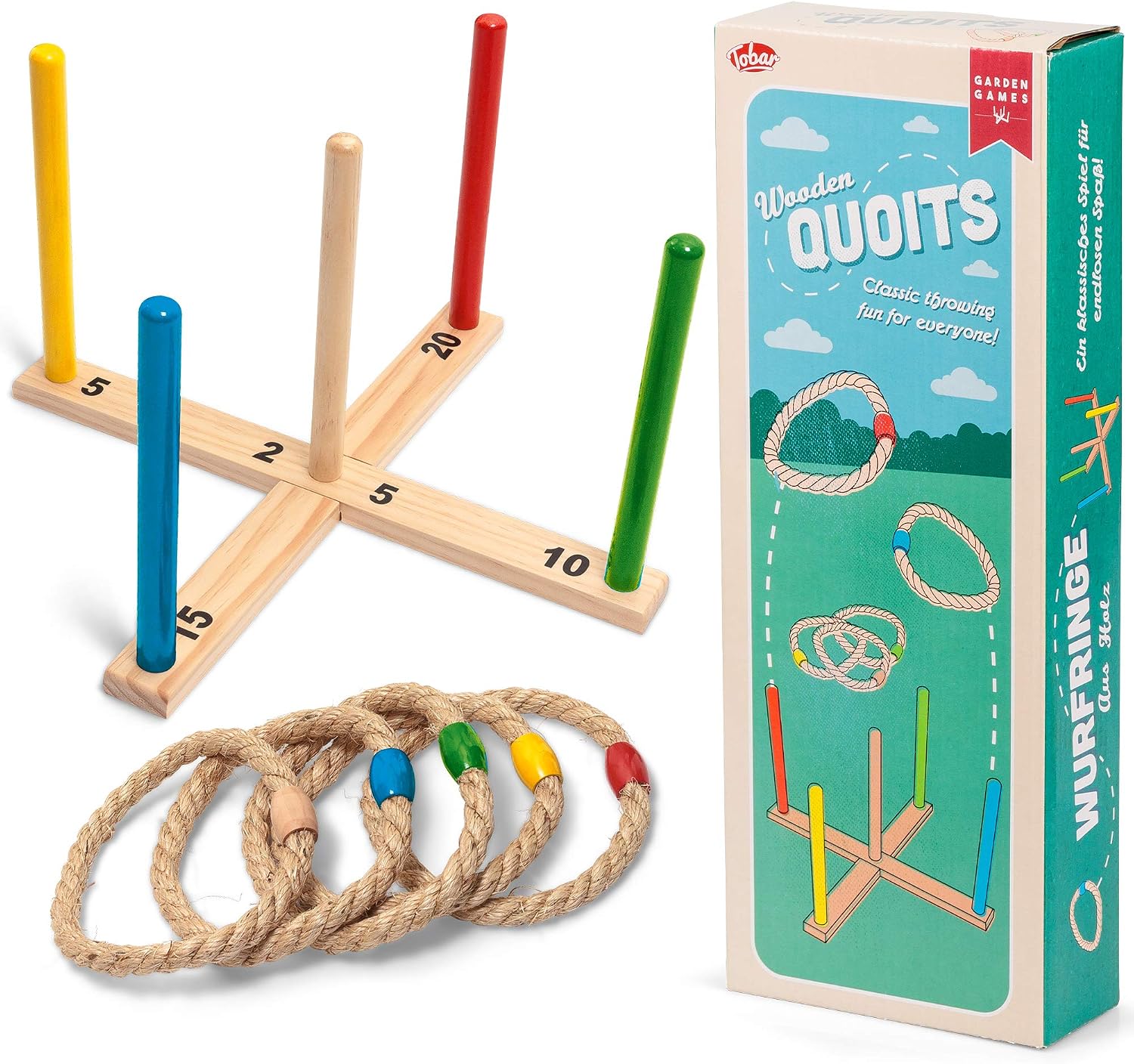 Deck Qouits ” Ring Toss” | 5 Rope Rings and 5 Wooden Pegs (Quoits ...