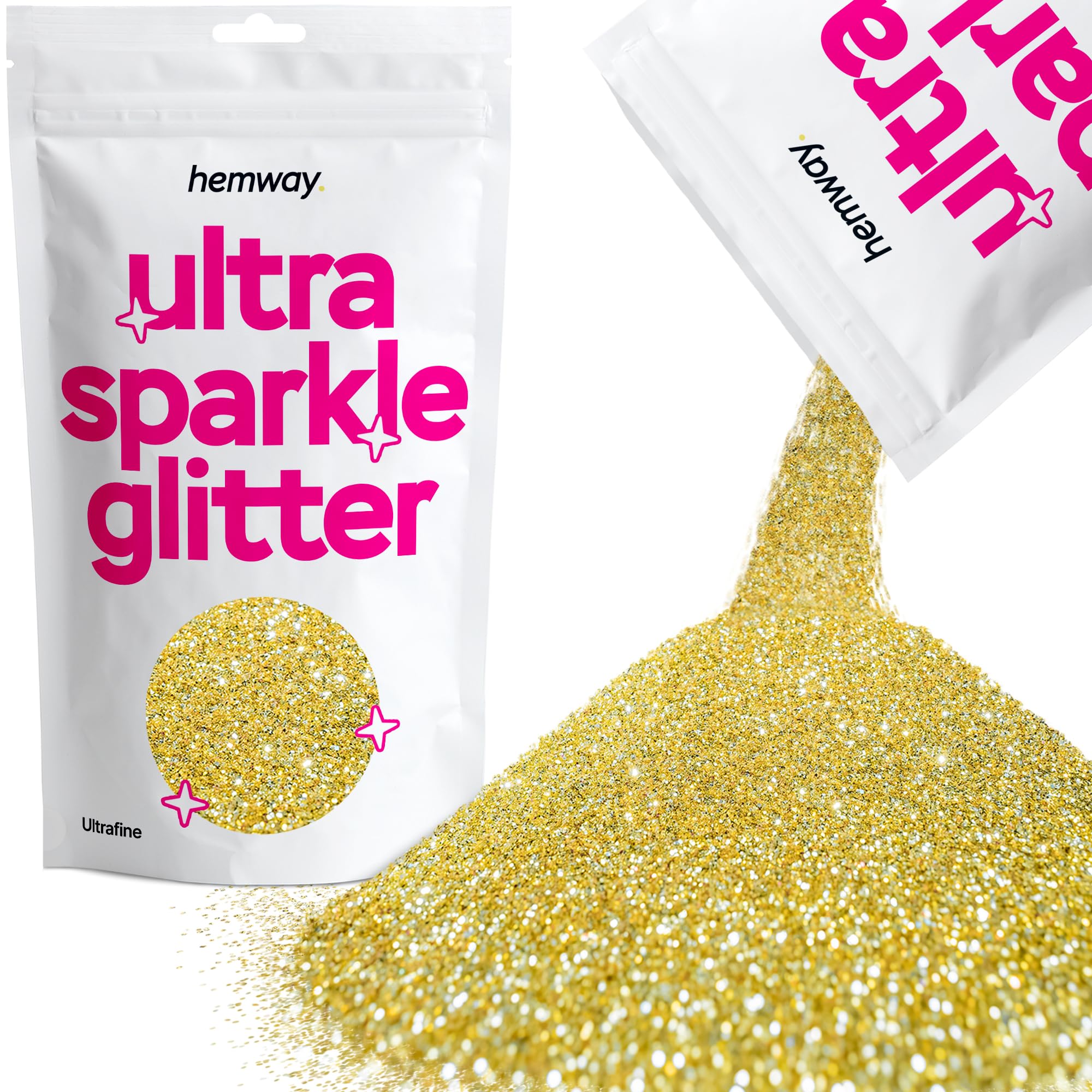 Hemway Ultra Sparkle Glitter Sand Gold 100g Ultrafine | Glitter for Arts & Craft, Makeup, Nail Art, Crafting, Card Making, Sparkle Decoration