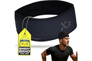 Halo Headband for Men X Series for Extreme Sweating- 2 Width Sizes-3 Layers of Super Absorbing Dryline Fabric with Patented SweatSeal to Channel Sweat Away from Eyes.
