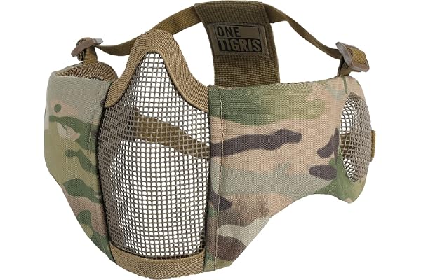 OneTigris foldable steel mesh airsoft face mask with ear protection panels