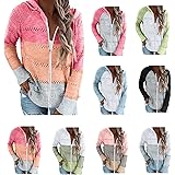 Women Fall Hooded Sweater, Plus Size Long Sleeve Sweatshirt Striped Color Block Knit Hoodie Tops Zip Coat Pullover