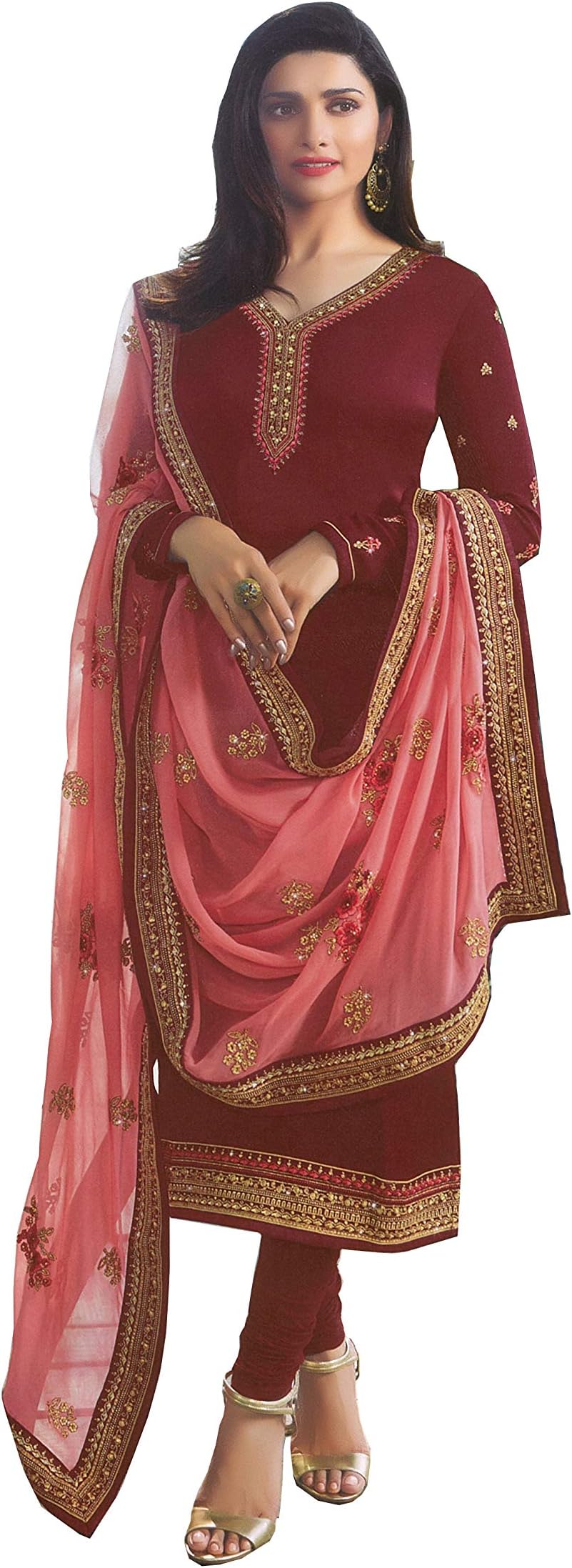 London Collection Glorious prachi Desai Maroon Georgette satinPakistani Straight Suit