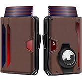 GAOCHALE AirTag Wallet for Men RFID Technology Credit Card Holder with Money Clip Slim Smart Pop Up Minimalist Wallet for Apple AirTag (No Airtag Included)(Coffee)