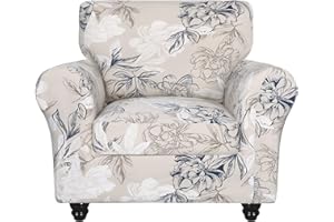 SearchI Stretch Sofa Cover Printed Couch Covers, Floral Pattern 2 Piece Armchair Slipcover with Separate Chair Cushion Cover, Washable Furniture Protector for Living Room(Armchair, Flower Shadow)