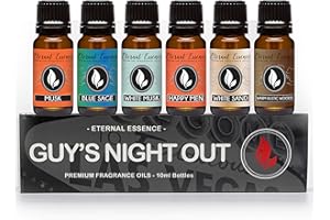 Eternal Essence Oils Guy's Night Out Set of 6 Premium Fragrance Oils - Includes Including Happy Men, Blue Sage, White Sand, Warm Rustic Woods, Musk, and White Musk Scented Oils - 10ML