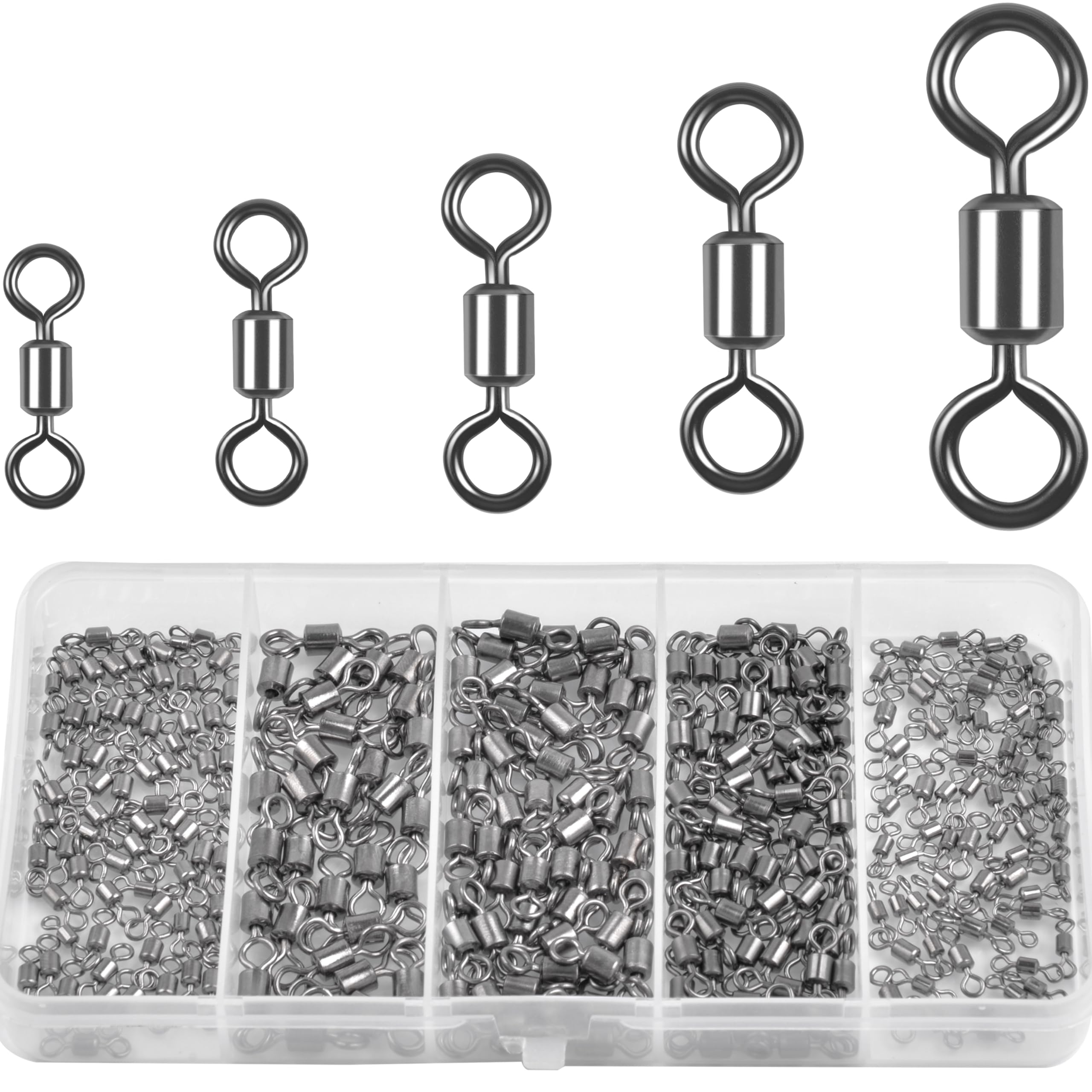 AGOOL 270 pcs/Box Fishing Swivel Snaps Connectors Big Szie High Strength Fishing Rolling Swivel Quick Snap Copper & Stainless Steel Fishing Tool Size 1 2 4 6 8#