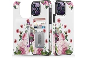 Goodon for iPhone 14 Pro Max Case Wallet - Flip Folio Leather Cover with Trendy Floral Design, 4 Card Slots & Kickstand Function, Protective Phone Case for Women and Girls - Blooming Roses