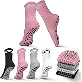 BIZTAMBE Pilates, Yoga Socks with Non Slip Grips for Women, Crew Grip Sock for Barre Shoes, Pilates Outfit Pack of 4