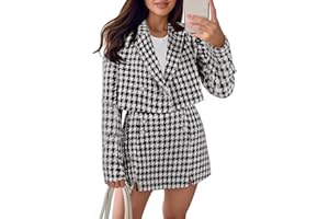 Cicy Bell Womens Cropped Tweed Blazer Sets 2 Piece Outfits and Mini Skirt Sets Business Casual Suits