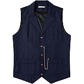 ZEROYAA Mens Lapel Suit Vest Herringbone Waistcoat Dress Vest For Wedding