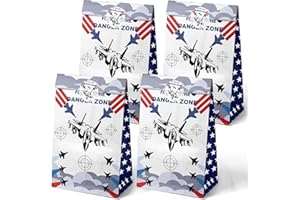 Outego Fighter Jet Party Favor Bags – 24 Pcs Jet Fighter Style Gift Bags with 2 Designs, Paper Goodie Bags for Aviation Theme Birthday Decorations and Military Party Supplies