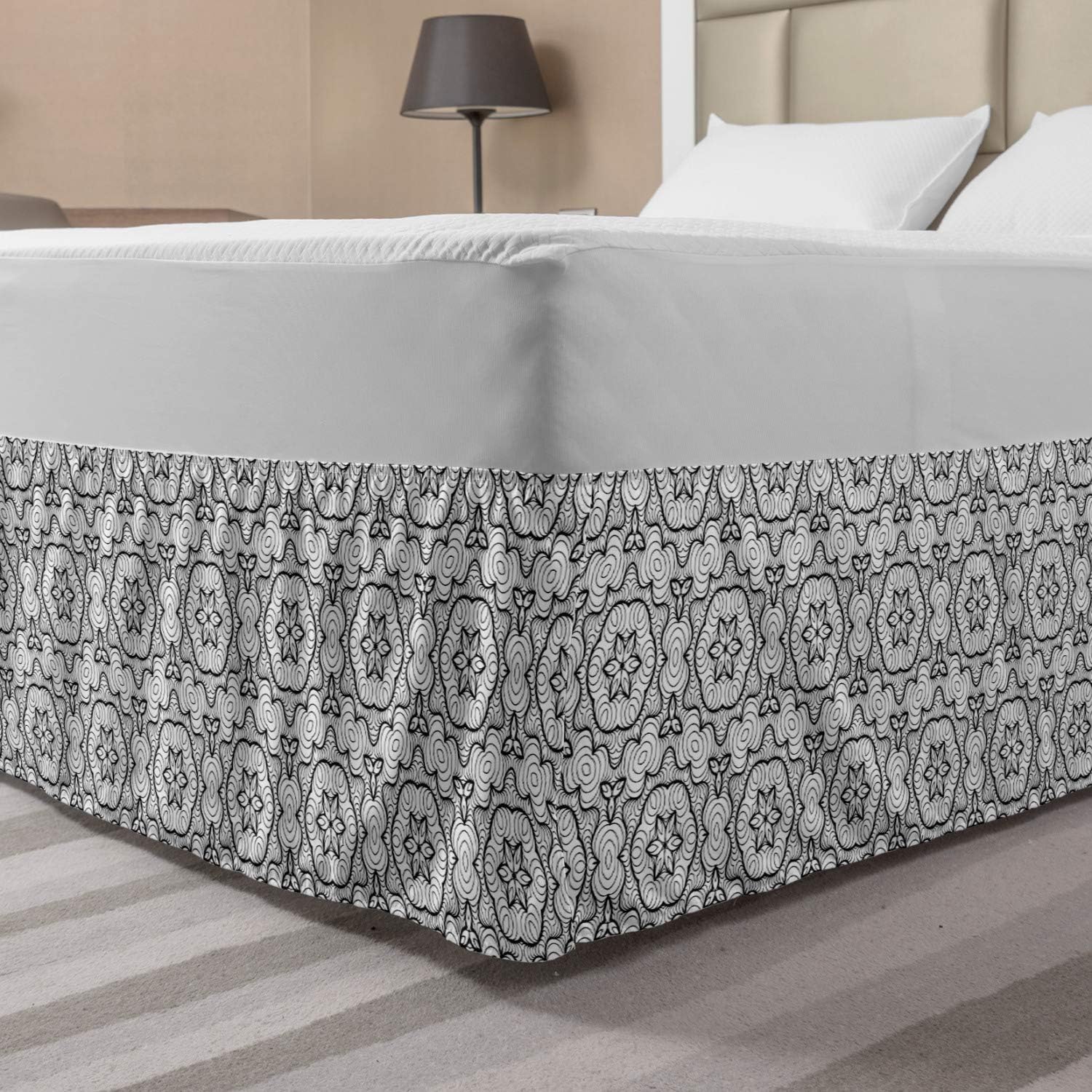 Ambesonne Black and White Elastic Bed Skirt, Abstract and