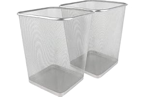 Greenco Mesh Square Wastebasket, 6 Gallon, 2pk (Silver) - Lightweight Garbage Trash Cans for Bedroom, Kitchen, Dorm - Trash Can for Office & Home