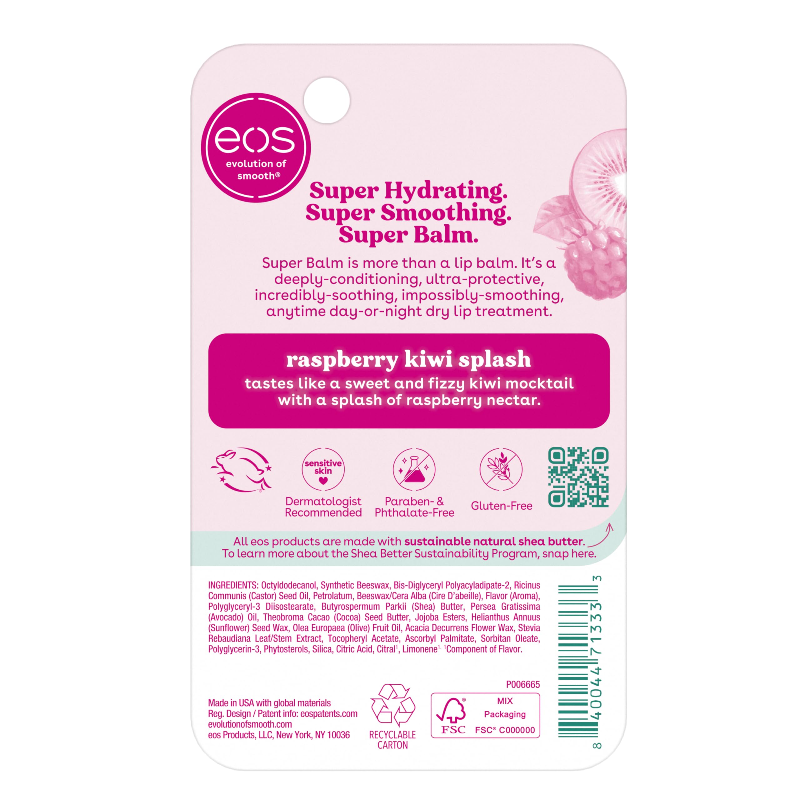 eos 24H Moisture Super Balm - Raspberry Kiwi Splash, Day or Night Lip Treatment, Made for Sensitive Skin, Lip Balms & Moisturizers, 0.35 fl oz