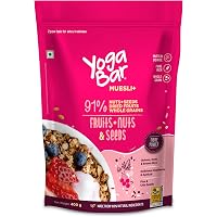 Yogabar Breakfast Cereal & Muesli | 92% Fruit and Nut + Seeds + Whole-Grains | 400g