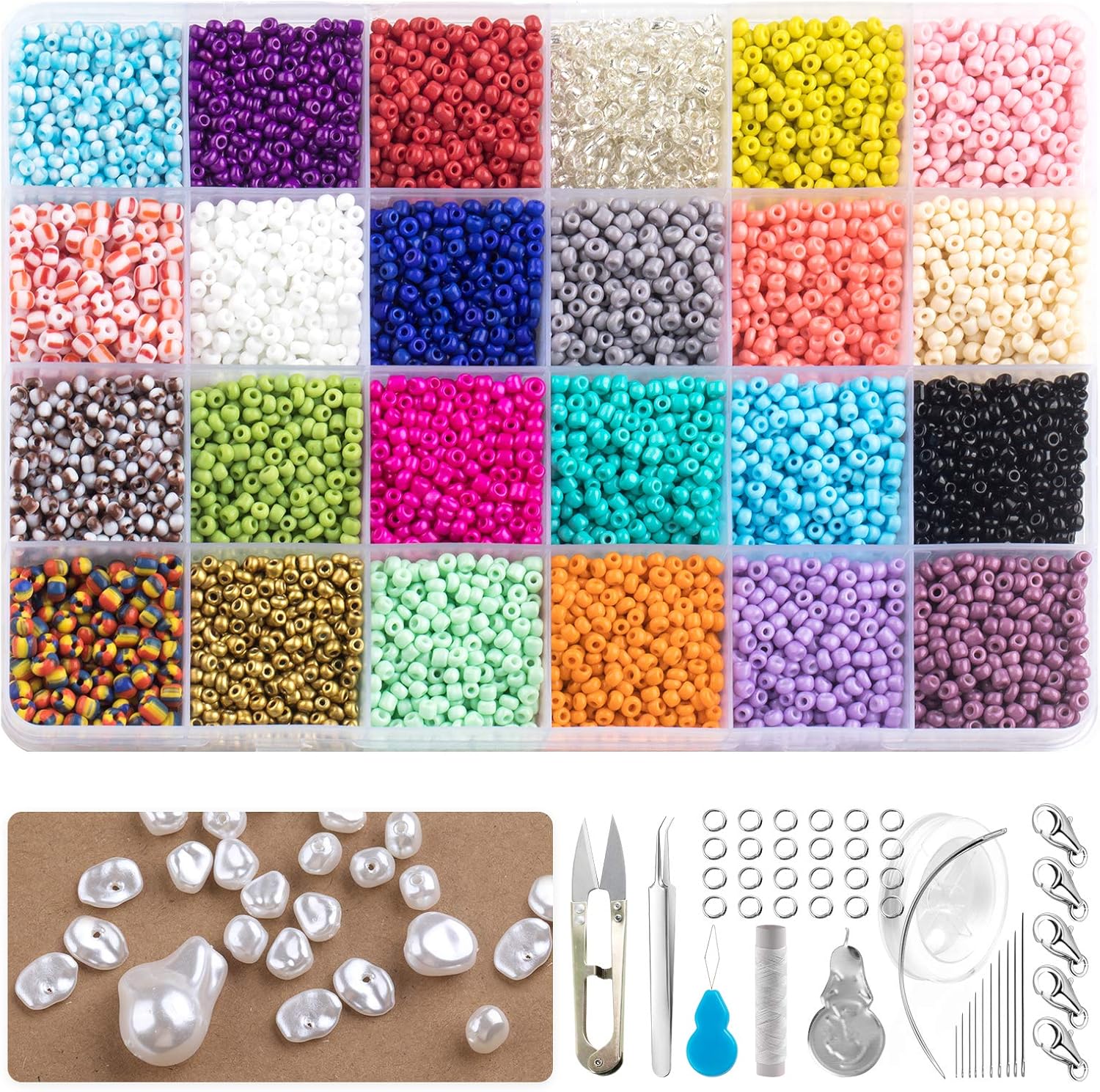 3mm Glass Seed Beads Jewelry Making Kit, 24 Colors Loose