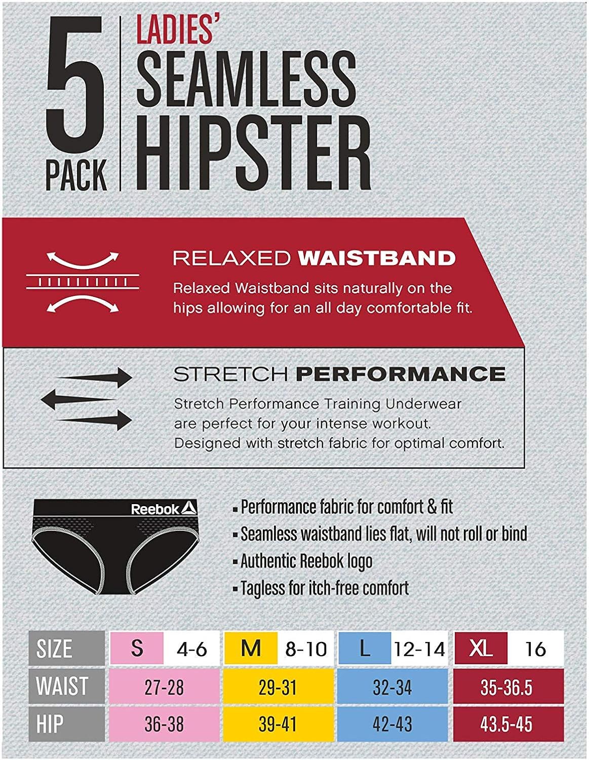 Reebok Womens Seamless Hipster Panties 5-Pack: Clothing