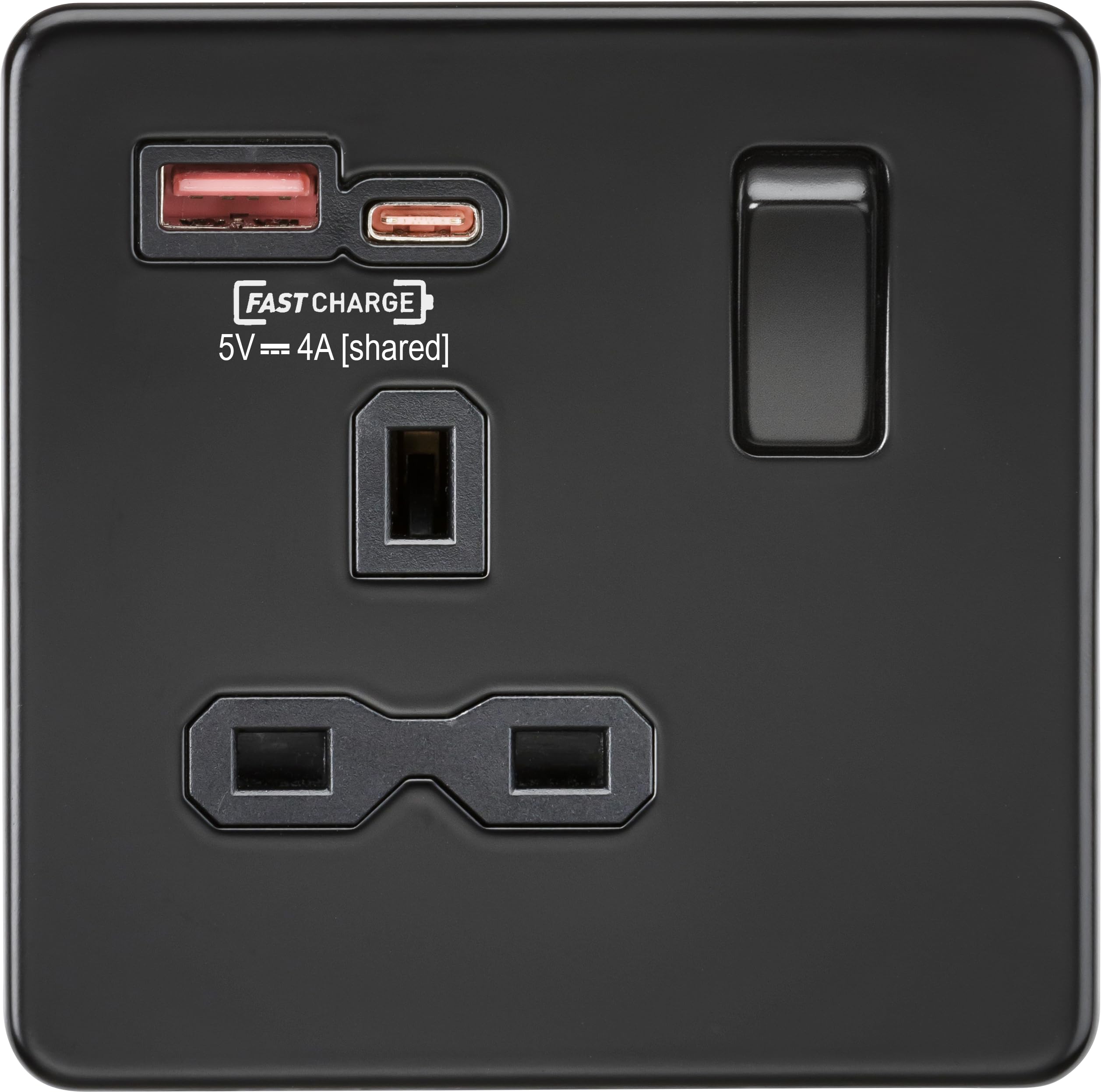13A 1G Switched Socket with Dual USB [FASTCHARGE] A+C - Matt Black