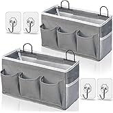 Kanrichu Wall Hanging Organizer Bag, 2-Pack Linen Storage Baskets with Pockets, WallHanging Storage Basket for Bedroom, Kitchen, Office, RV Camper (Gray)