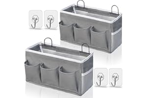 Kanrichu 2pcs 3-pockets Large Wall Hanging Organizer Bag, Linen Fabric Door Hanging Storage Baskets with Pockets, Waterproof Bin for Kitchen, Bedroom, Office, RV Camper (Gray_2pcs)