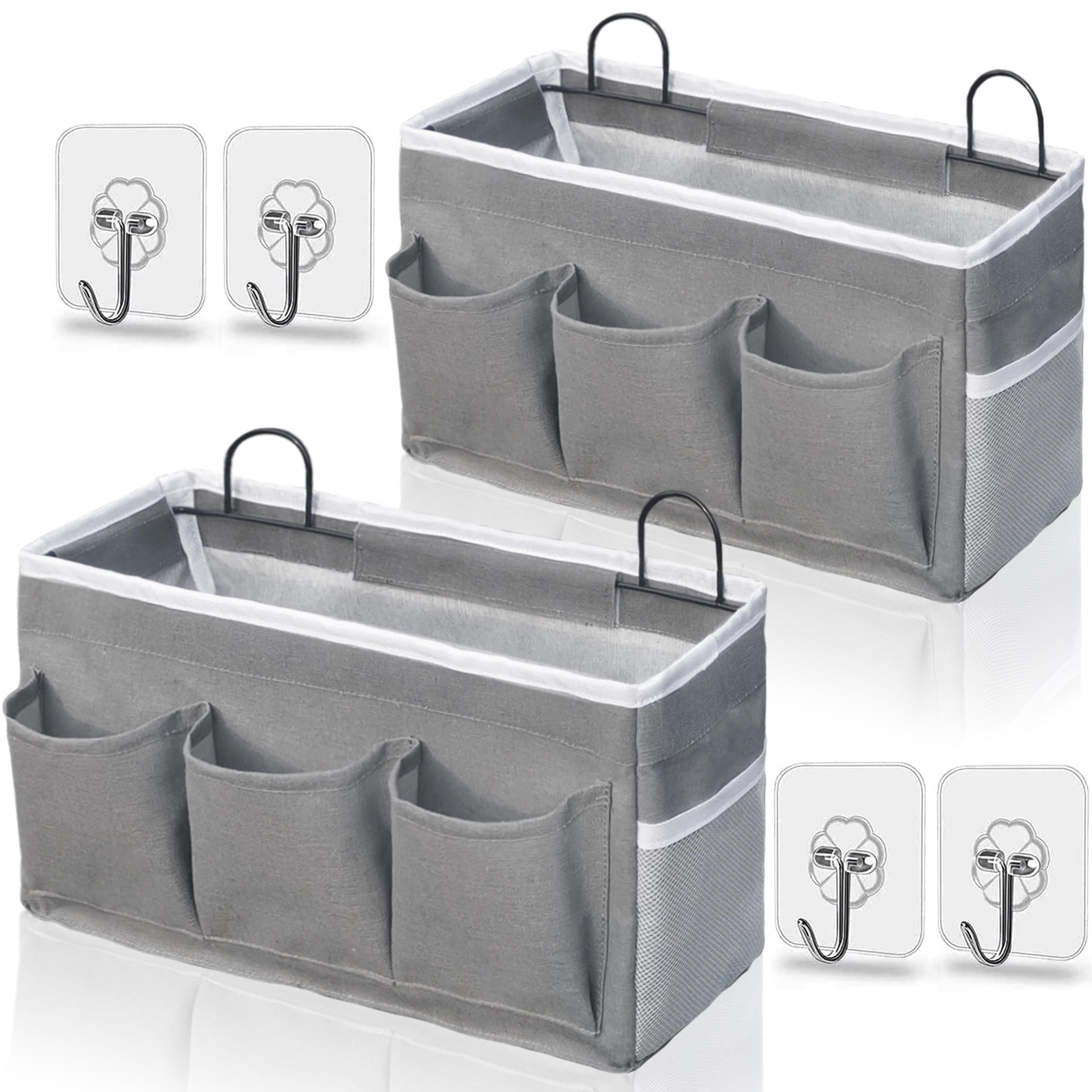 Photo 1 of Kanrichu 2pcs 3-pockets Large Wall Hanging Organizer Bag, Linen Fabric Door Hanging Storage Baskets with Pockets, Waterproof Bin for Kitchen, Bedroom, Office, RV Camper (Gray_2pcs)
