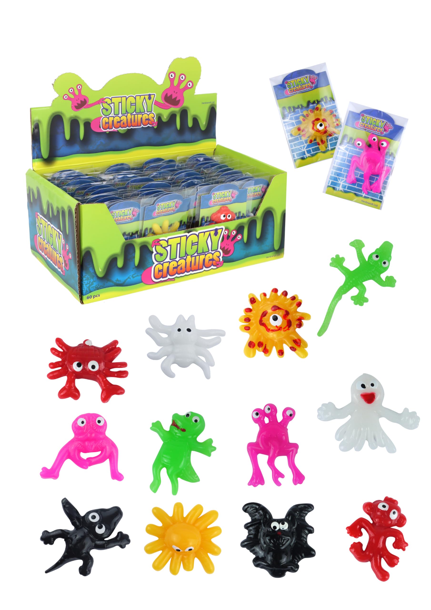 HENBRANDT 24 x Sticky Creatures Novelty Splat Monster Toy Sticky Fidget Toys for Kids Trick or Treat Stocking Filler Halloween Party Bag Fillers Loot Bag Lucky Dip Favours for Boys and Girls