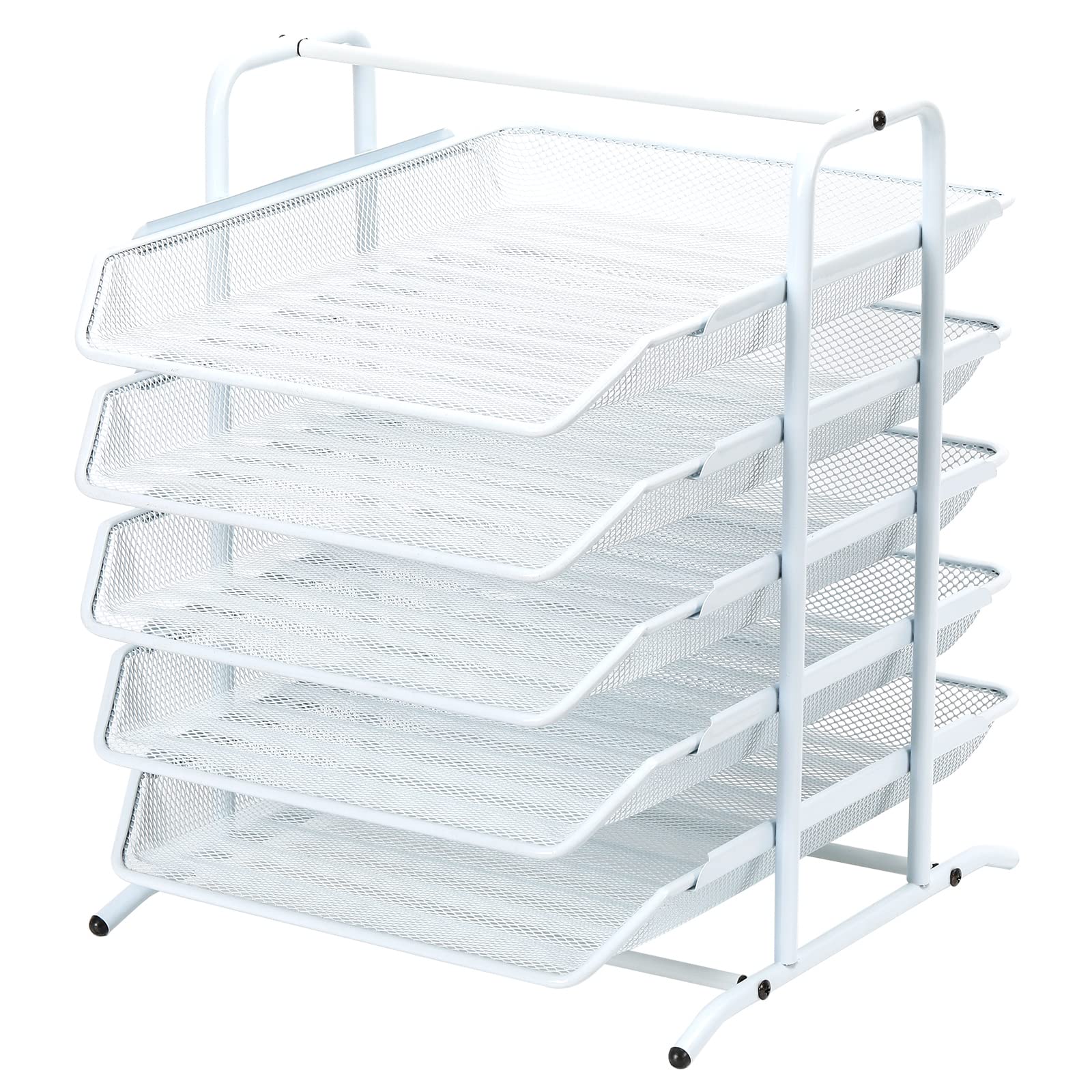 EasyPAG 5 Tier A4 Mesh in Tray Office Desk Tidy File Holder Document Storage Letter Paper Organiser,White