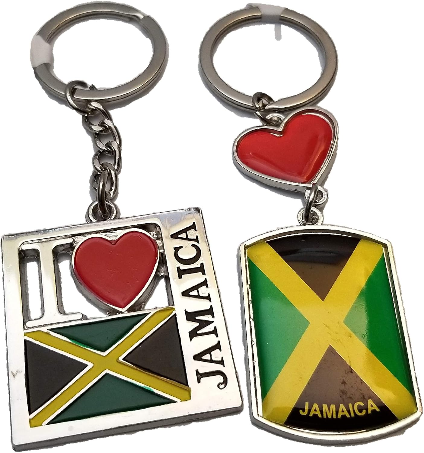 2Pcs Jamaica Flag Key Chain keychain I Heart Love key fob