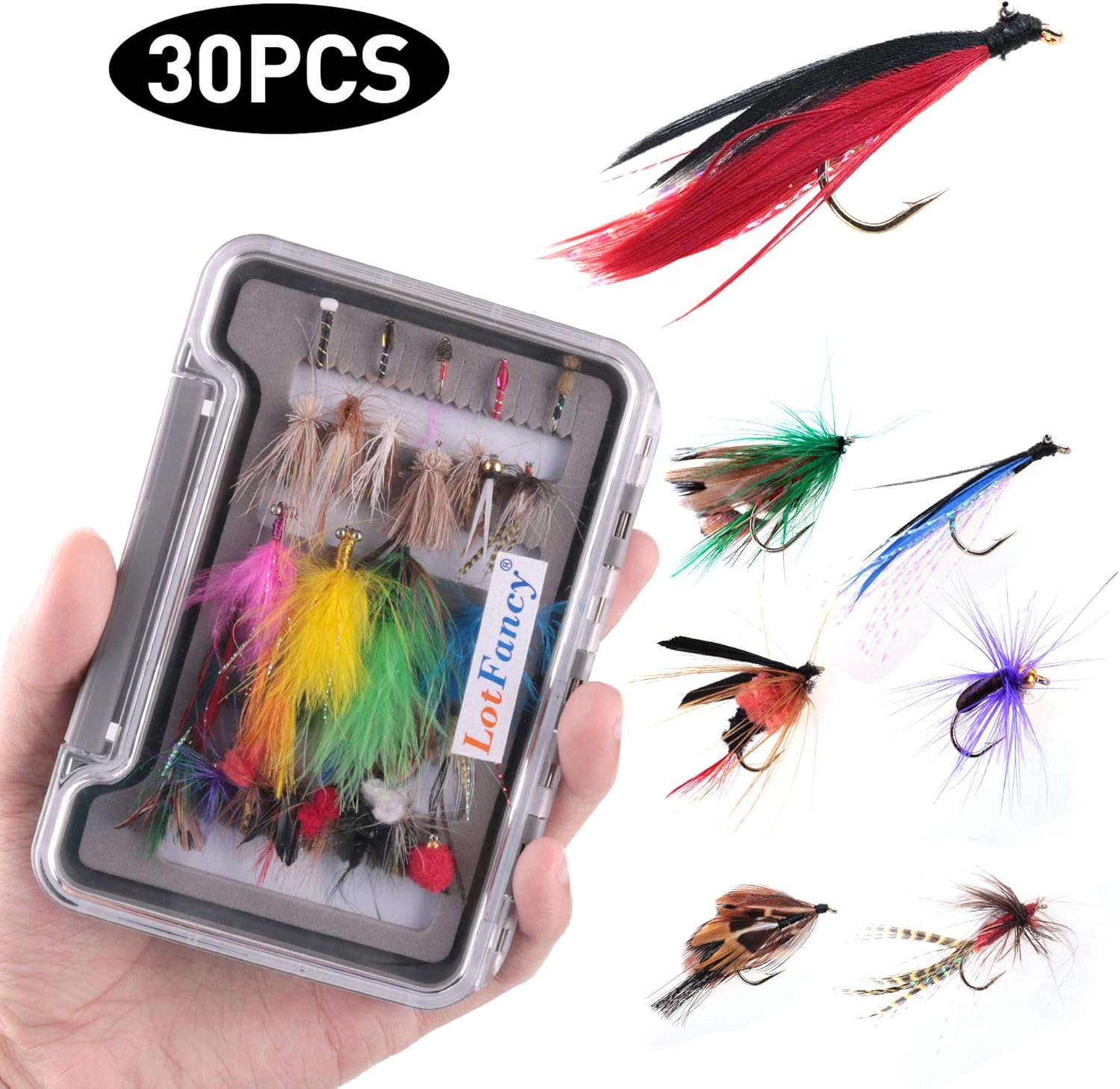 LotFancy Fishing Flies Assortment, 30 PCS Dry Flies Kit