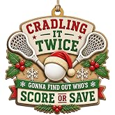 Velyra Lacrosse Stick Ornament Wooden Santa Hat Ball Christmas Decor | 2 Layer. Cradling It Twice Gonna Find Out Who's Score Or Save, Crossed Sticks For Boys And Girls Lacrosse Players