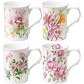 Grace Teaware Bone China Coffee Tea Mugs 9-Ounce, Assorted Set of 4 (Spring Floral)
