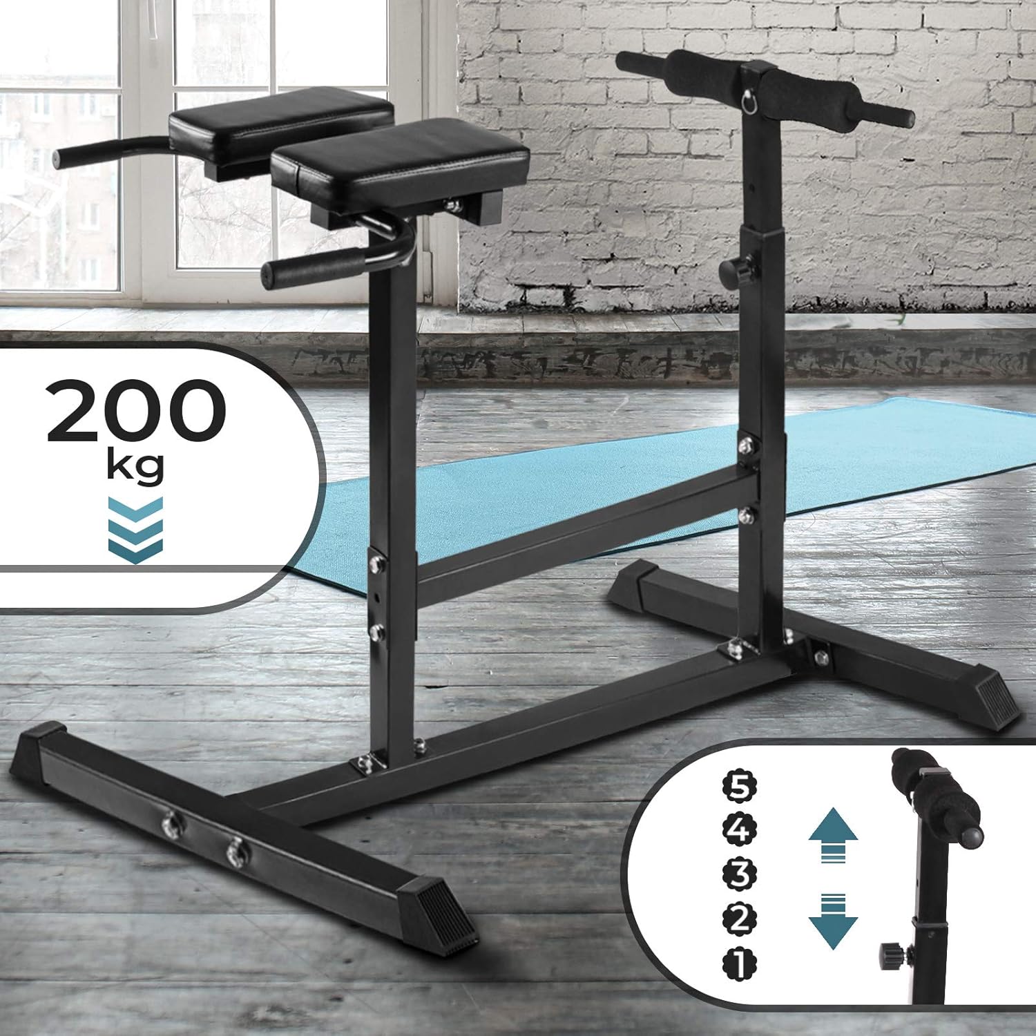 Physionics® Back Extension Bench with Padded Leg Fixation 5 Sit Up