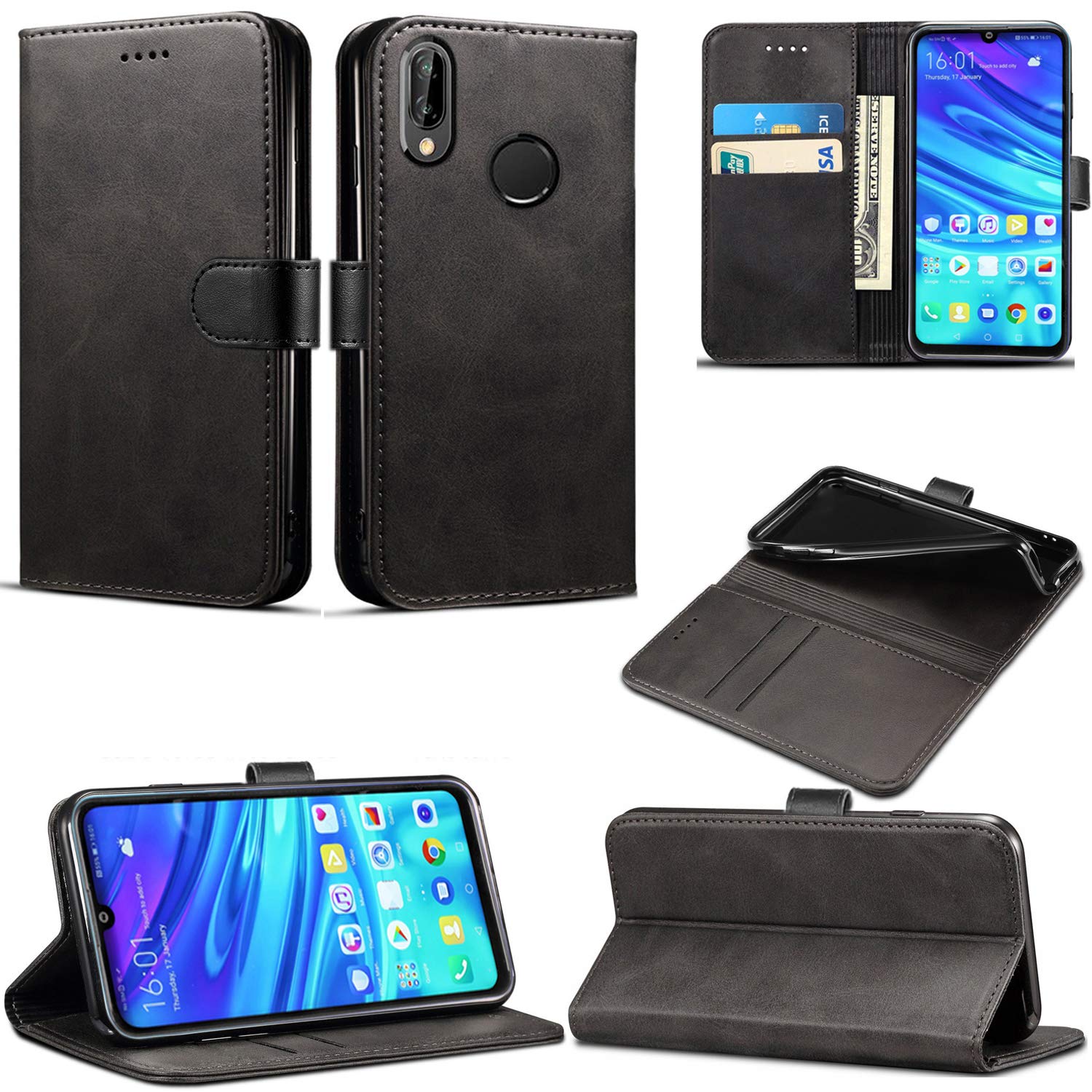 Mobile Stuff Huawei P Smart 2019 / Honor 10 Lite Case, Premium PU Leather Flip Wallet Phone Case Cover with Magnetic Closure Stand Card Holder for Huawei P Smart 2019 / Honor 10 Lite (Black Book)