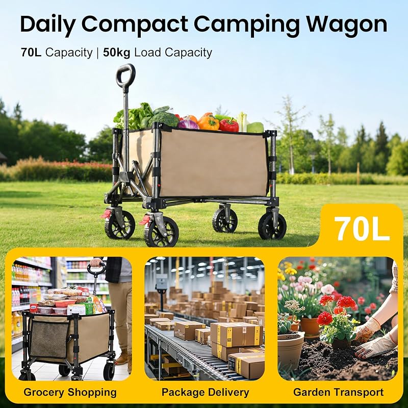 Carrello Pieghevole con Ruote 70L Portatile Cachi