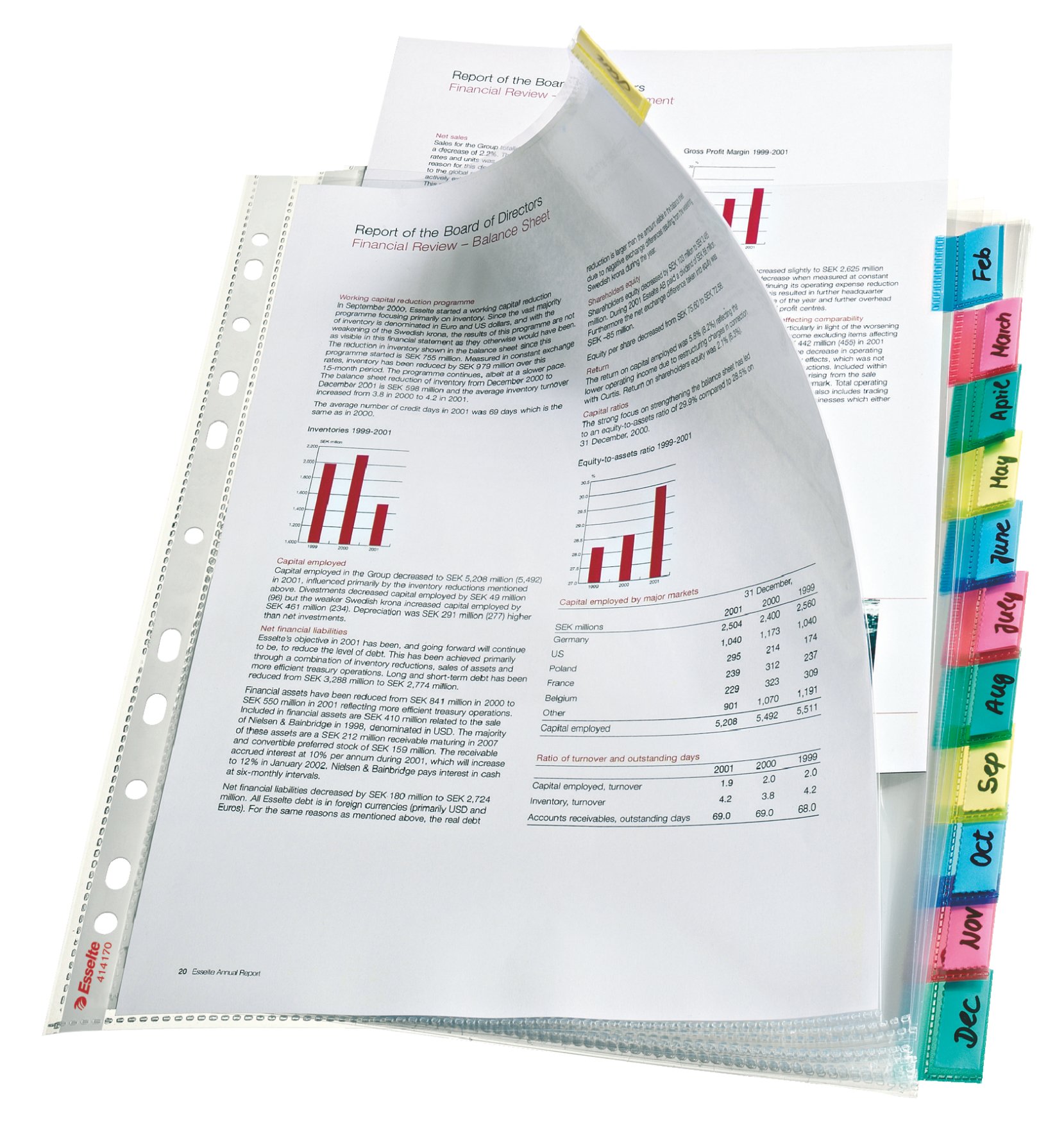 Esselte Index Punched Pocket with 12 Tabs, Holds up to 30 A4 sheets, Transparent, 130 Micron PP Material, 414170