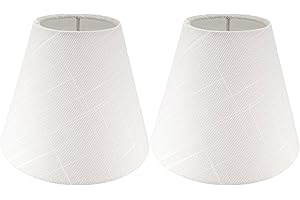 MERIVILLE Set of 2 White Linen Chandelier Lamp Shades, Designed for Candelabra Bulbs with Easy Clip-On Fitter, 3" X 6" X 5", 2-Pack