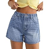 luvamia Jean Shorts for Women High Waisted Baggy Wide Leg Elastic Waist Mom Denim Shorts 4" Inseam Casual Summer Jorts