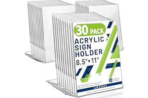 Aheroi Acrylic Sign Holder 8.5 x 11, 30Pcs Plastic Sign Holder 8.5 x 11 Standing, Clear Paper Holders Acrylic Paper Document Holders, Plastic Stands Flyer Display,Office School Table Supplies