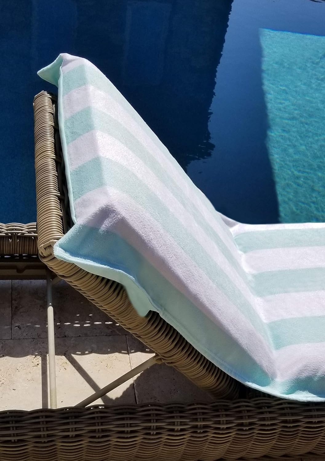 cabana covers patio on Amazon Com Ipraia Fitted Cabana Style Chaise Lounge Cover With Flexible Spandex Hood 29 X 82 One Size Fits All Cushions And Chairs Durable Luxurious Plush Velour Hotel Style Towel Cover Black Stripes