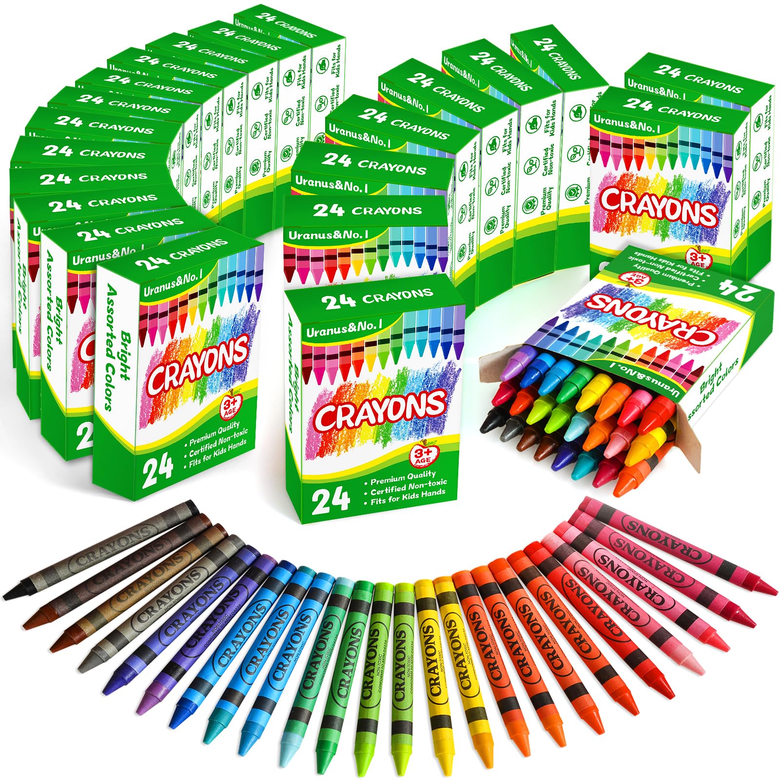 Photo 1 of **Only 20 packs** 
Crayons Bulk 24 Count, 24 Packs of 24 Assorted Colors, Premium Crayon for Toddlers and Kids, Back to School Supplies for Preschool Kindergarten, Durable & Non-Toxic Crayons for Classroom Supplies