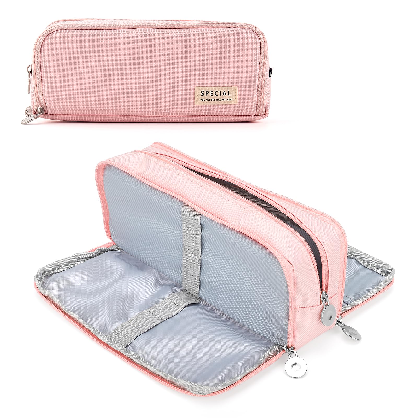 CICIGETI Large Pencil Case for Girls and Boys, Big Capacity Aesthetic Pencil Case with 3 Compartments for Students and Adults, Special Pen Case for Stationary Supplies, Pink