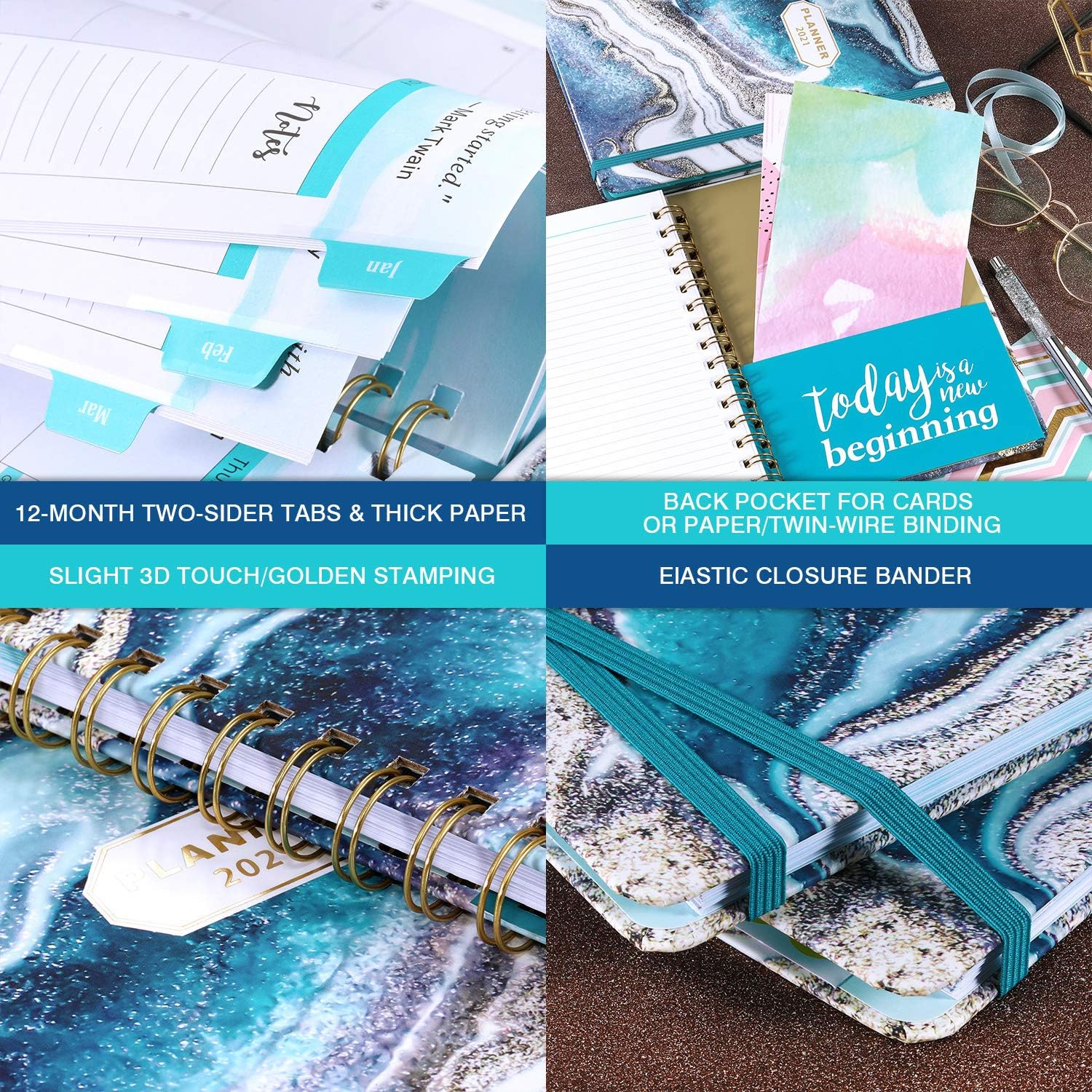 2021 Planner – Weekly Monthly Planner 2021 for January 2021 – December 2021, 6.4"x 8.5", Flexible Cover Planner with Elastic Closure, Coated Tabs, Inner Pocket : Office Products