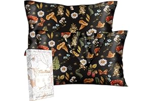 Miss Adola Silk Pillowcase 2 Pack - Cute Pillow Cases 20" x 26" Standard Size Set of 2 for Hair and Skin Smooth Soft Breathable with Hidden Zipper Cooling Pillow Covers for Sleeping, Mushroom Plants