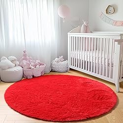 ONASAR Red Round Area Rug 4x4, Soft Bedroom Circle