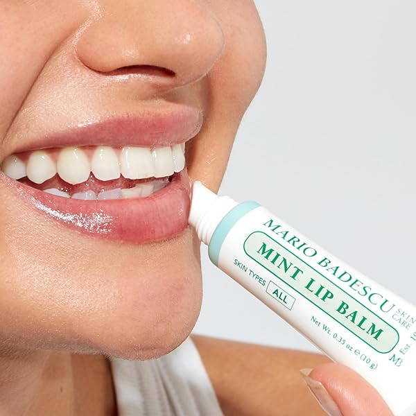 MARIO BADESCU MOISTURIZING MINT LIP BALM FOR DRY CRACKED LIPS, INFUSED WITH COCONUT OIL AND SHEA BUTTER, ULTRA-NOURISHING LIP CARE MOISTURIZER FOR SOFT, SMOOTH AND SUPPLE LIPS, 0.35 OZ
